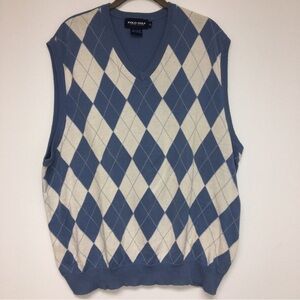 VINTAGE Polo Golf Ralph Lauren Blue White Checkered Sweater Vest 100% Cotton XL‌